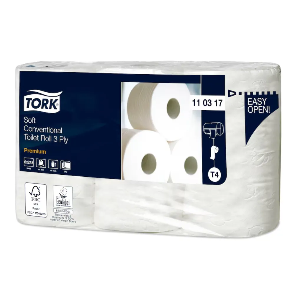 Tork Soft kistekercses toalettpapír, fehér, 3 réteg, 34,72 m, 7x6 tek./karton, T4