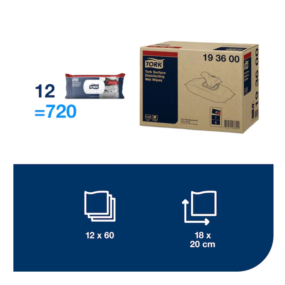 Tork felületfertőtlenítő nedves tisztítókendő 12x60/csomag