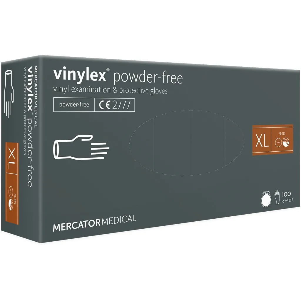 [MERD20018005] Mercator, púdermentes, vinil kesztyű, áttetsző, XL, 100 db/doboz