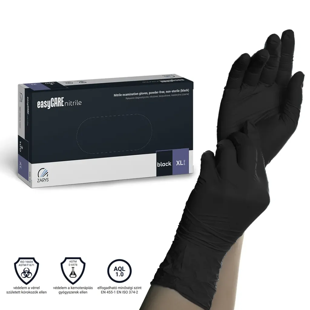 Zarys EasyCare púdermentes nitril kesztyű, fekete, XL, 100 db