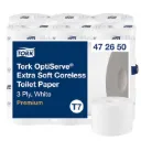 Tork OptiServe Extra Soft belsőmag nélküli toalettpapír, fehér, 3 réteg,  D13,1 cm, 63,3 m ,18 tek/karton, T7