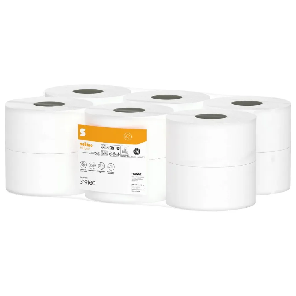 [WE319160] Wepa HiCycle tekercses toalettpapír, fehér, 3 réteg, D18, 120 m, 12 tek/karton , ex :WE317570