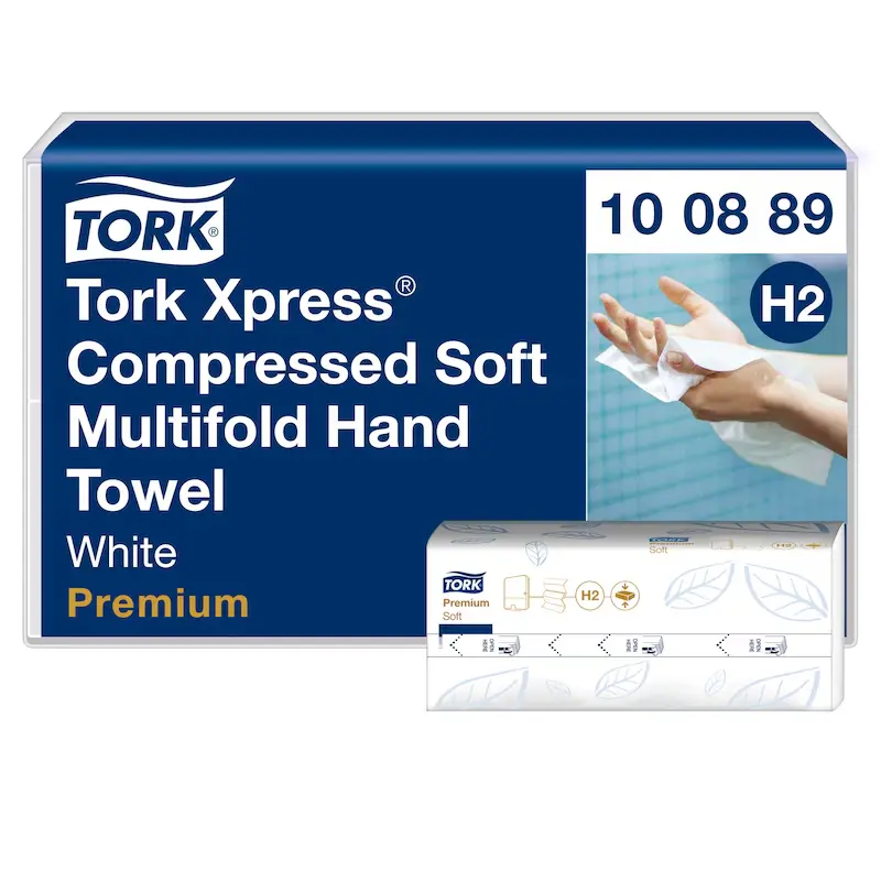 Tork Xpress tömörített soft multifold papír kéztörlő, fehér, 2 réteg, 24,2 x 21,2 cm, 12 csom./karton, Z hajtás, H2